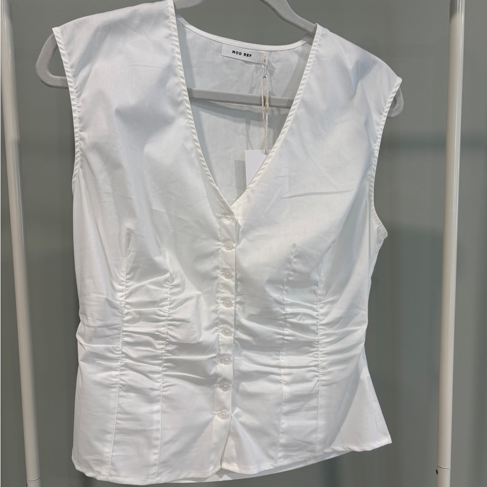 THACH Cape Cod - Mod Ref White Ruched Sleeveless Blouse NWT